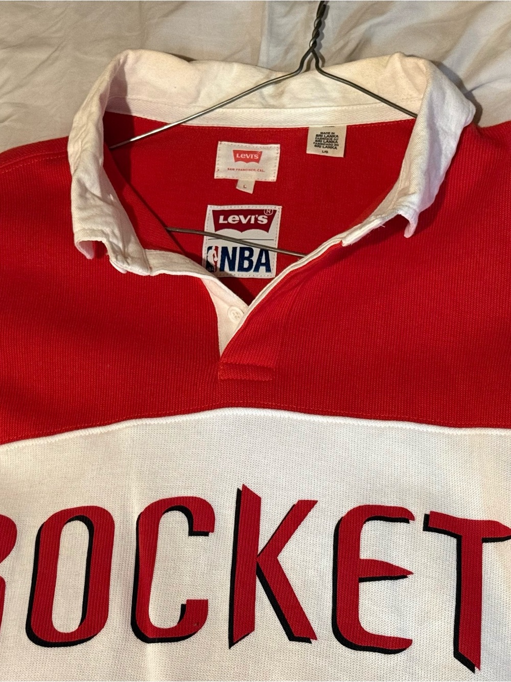 Levi's Red and White Houston Rockets  Rugby Shirt - Picture 3 of 4